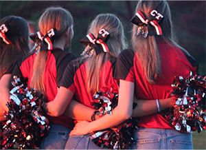 Back view of a group of cheerleaders