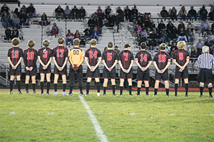 Soccer team lined up on the field